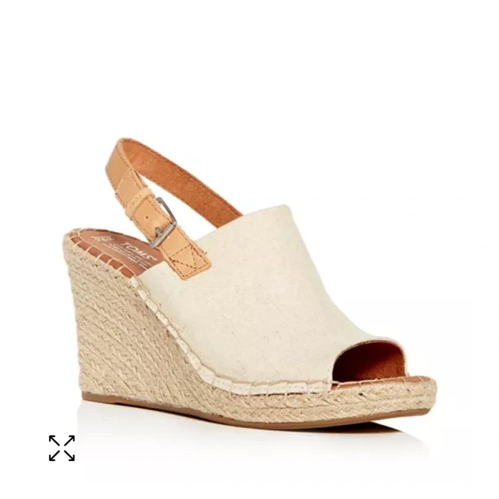 Tom’s Monica Slingback Beige Espadrille Wedge Sandals | 9